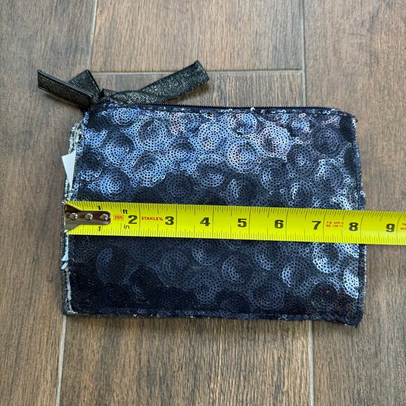 2 Piece Zippered Sequin Bags NEW LOFT Blue Silver Makeup Bag set - Picture 7 of 10